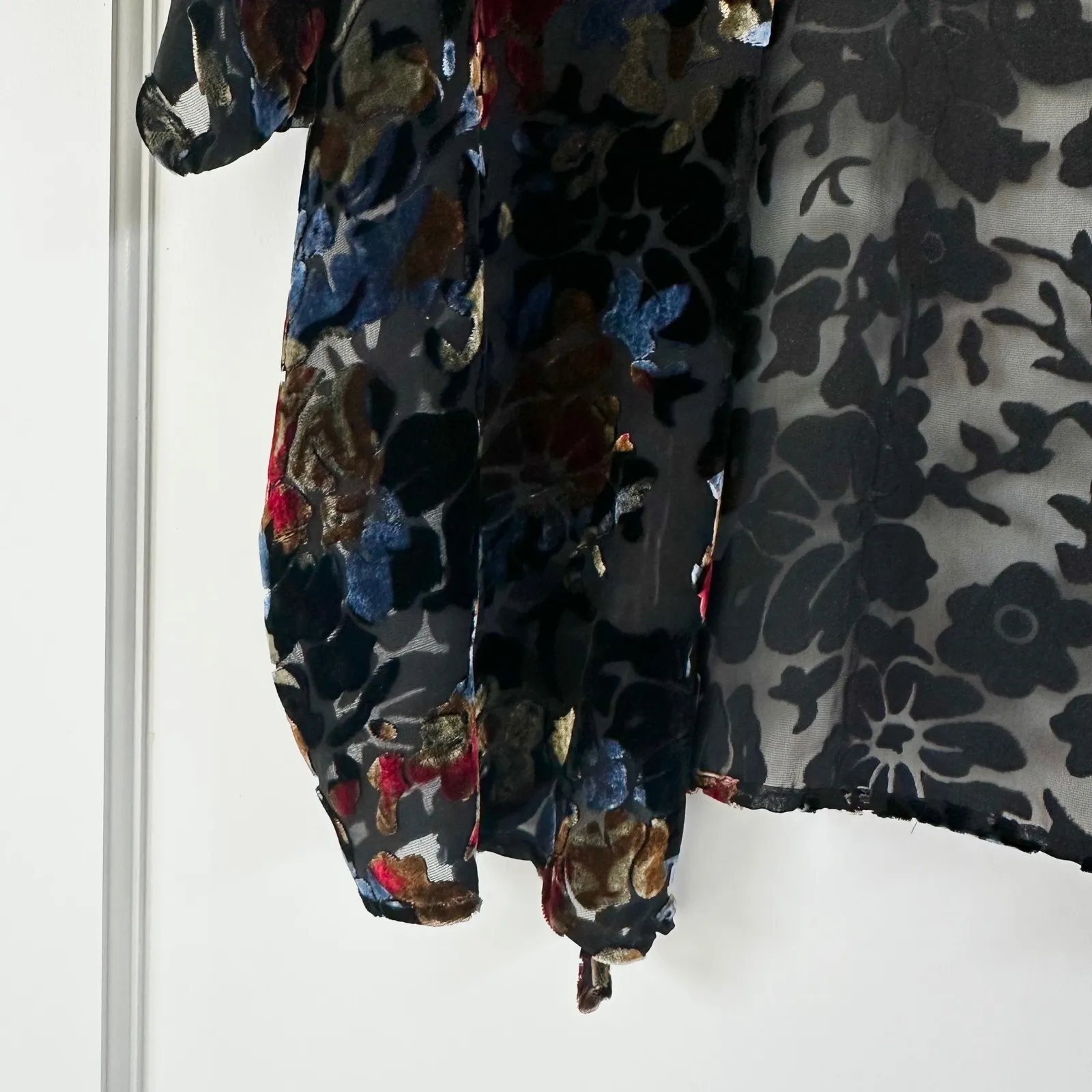 Winter Kate Kimono Topper Floral Velvet Burnout Bohemian kimono silk XS‎ Black - Image 8