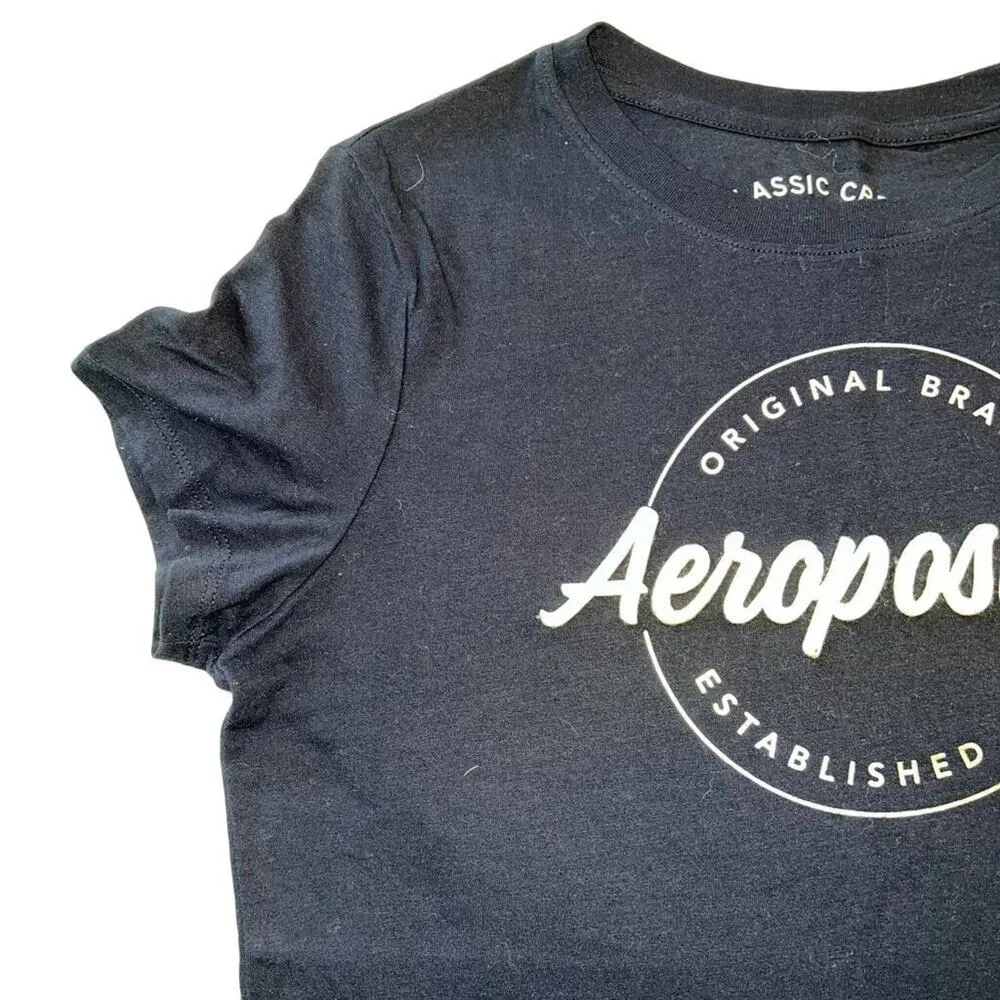 Aeropostale Womens TShirt Classic Crew Graphic Tee Navy Blue Capped Sleeve Large - Image 2