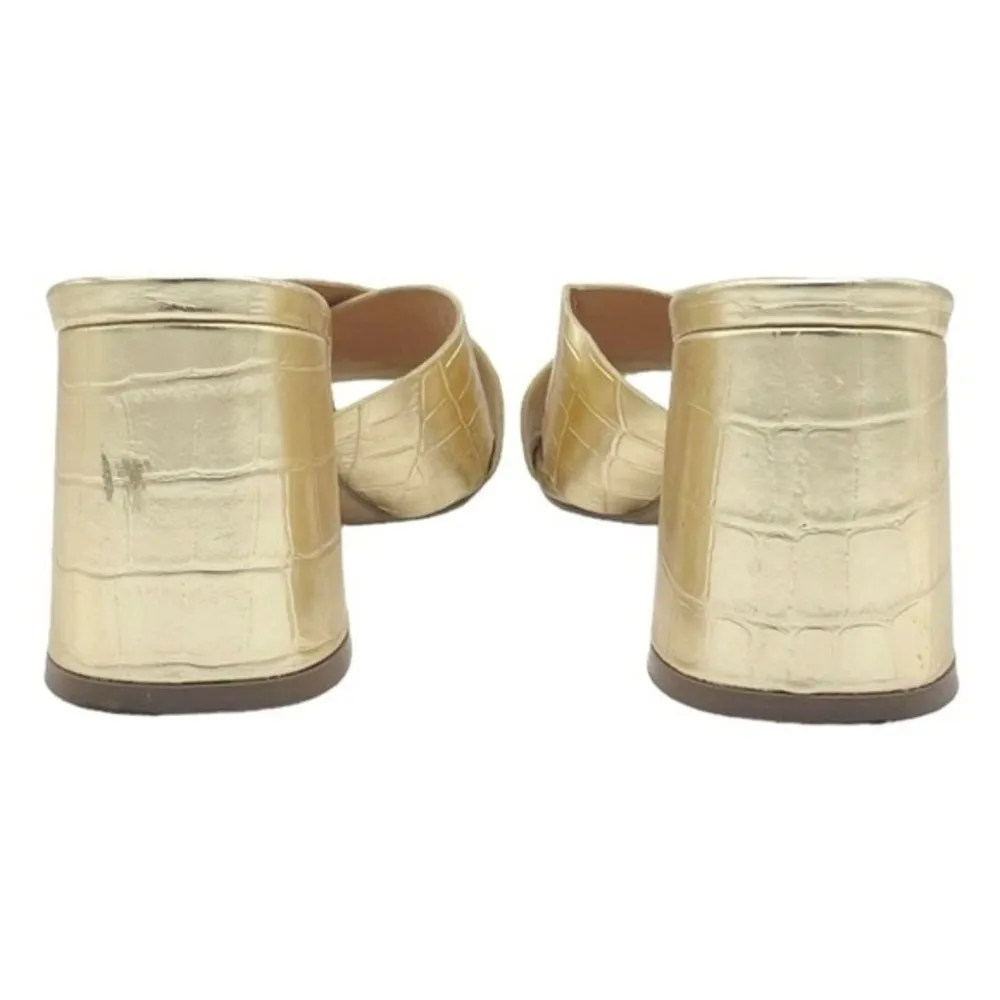 Lulus Ybarra Metallic Gold Croc-Embossed Block Heel Leather Sandals Size 7.5 - Image 9