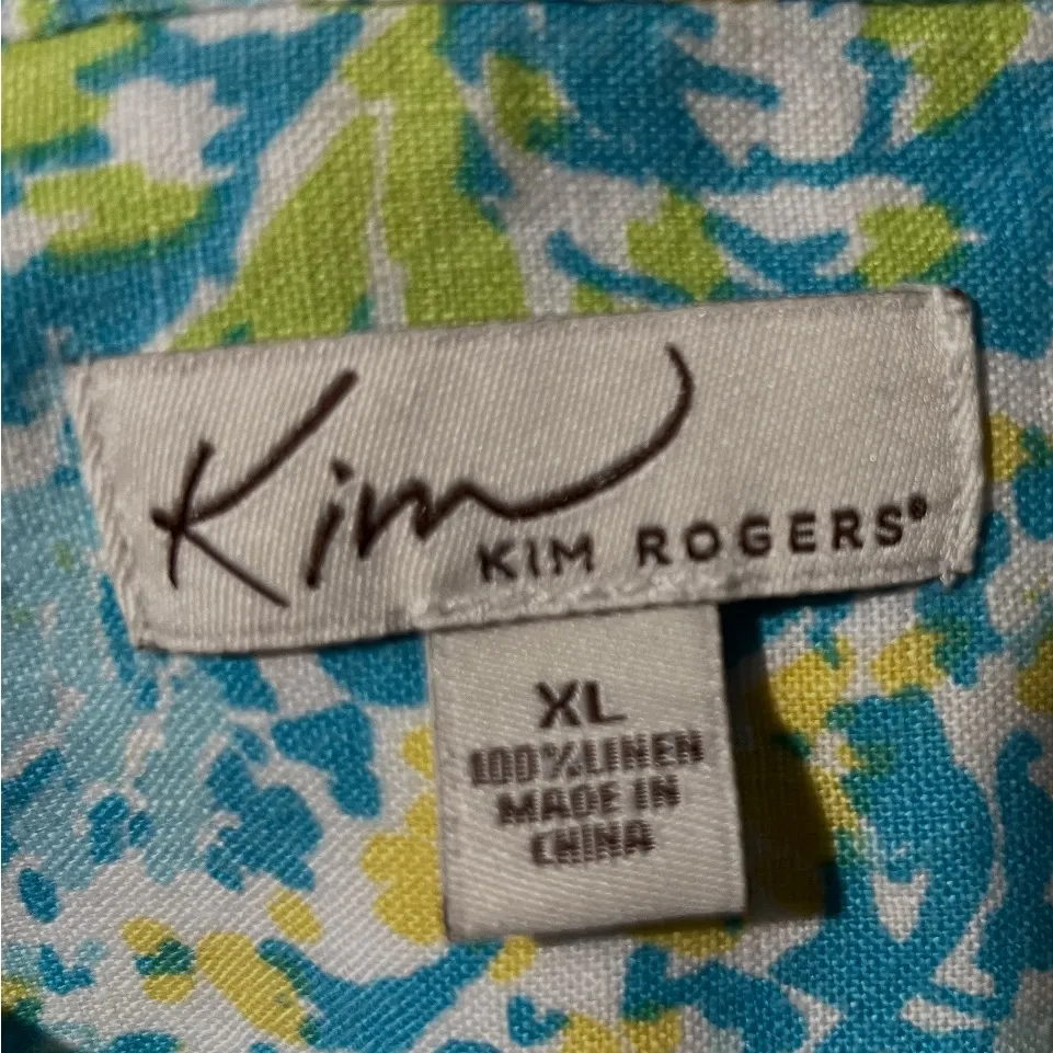 Kim Rogers 100% Linen Size XL Women's Sleeveless Floral Top - Blue and Yellow - Image 4