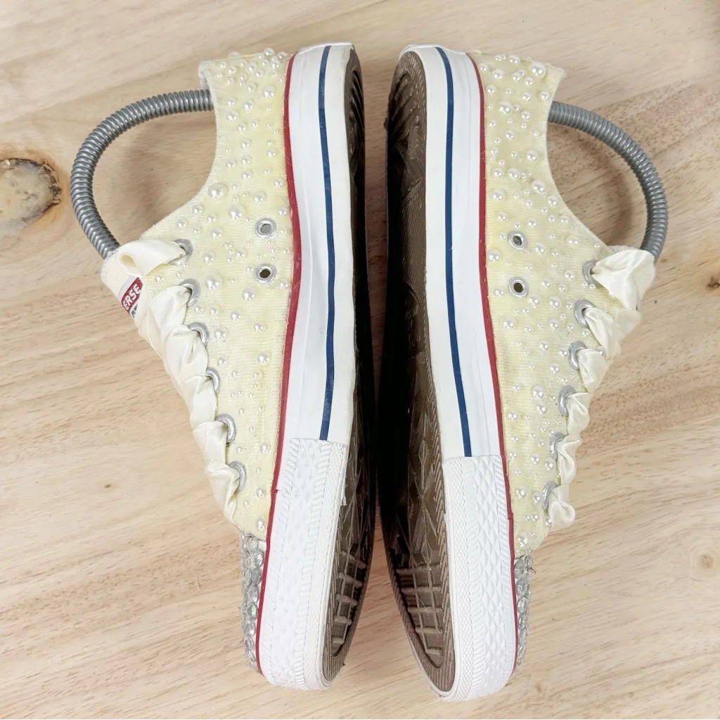 Converse Chuck Taylor Pearls Rhinestone Low Top Sneakers Ivory 7.5 Wedding Bride - Image 5