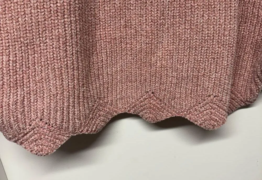 Cupcakes & Cashmere Pink Metallic Scallop Dolman Sleeve Pullover Sweater Small - Image 4