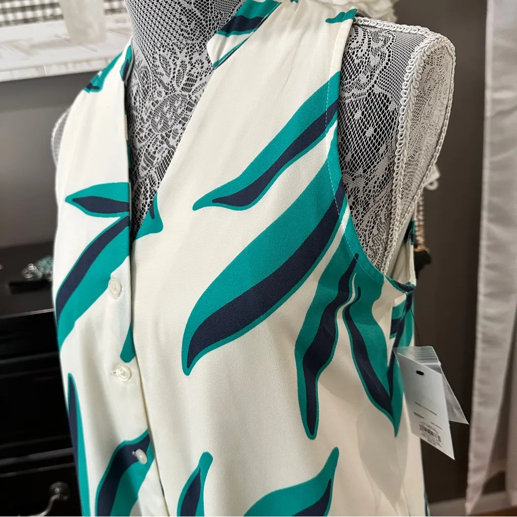 Nine West Tropical Green Leaf Sleeveless Ruffle Hem Mini Dress |Size Small (NWT) - Image 4