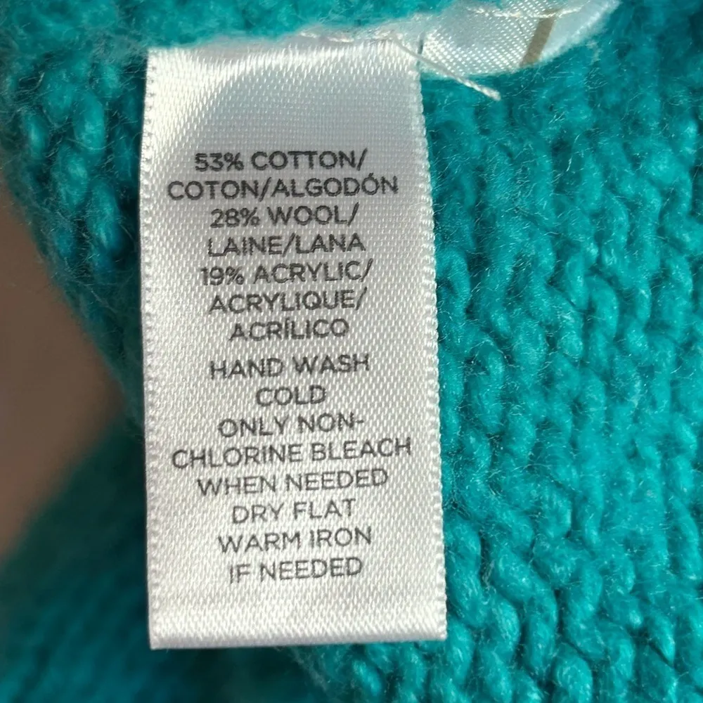 Anne Taylor preppy coquette bow teal sweater with 3/4 sleeves cotton wool blend - Image 4