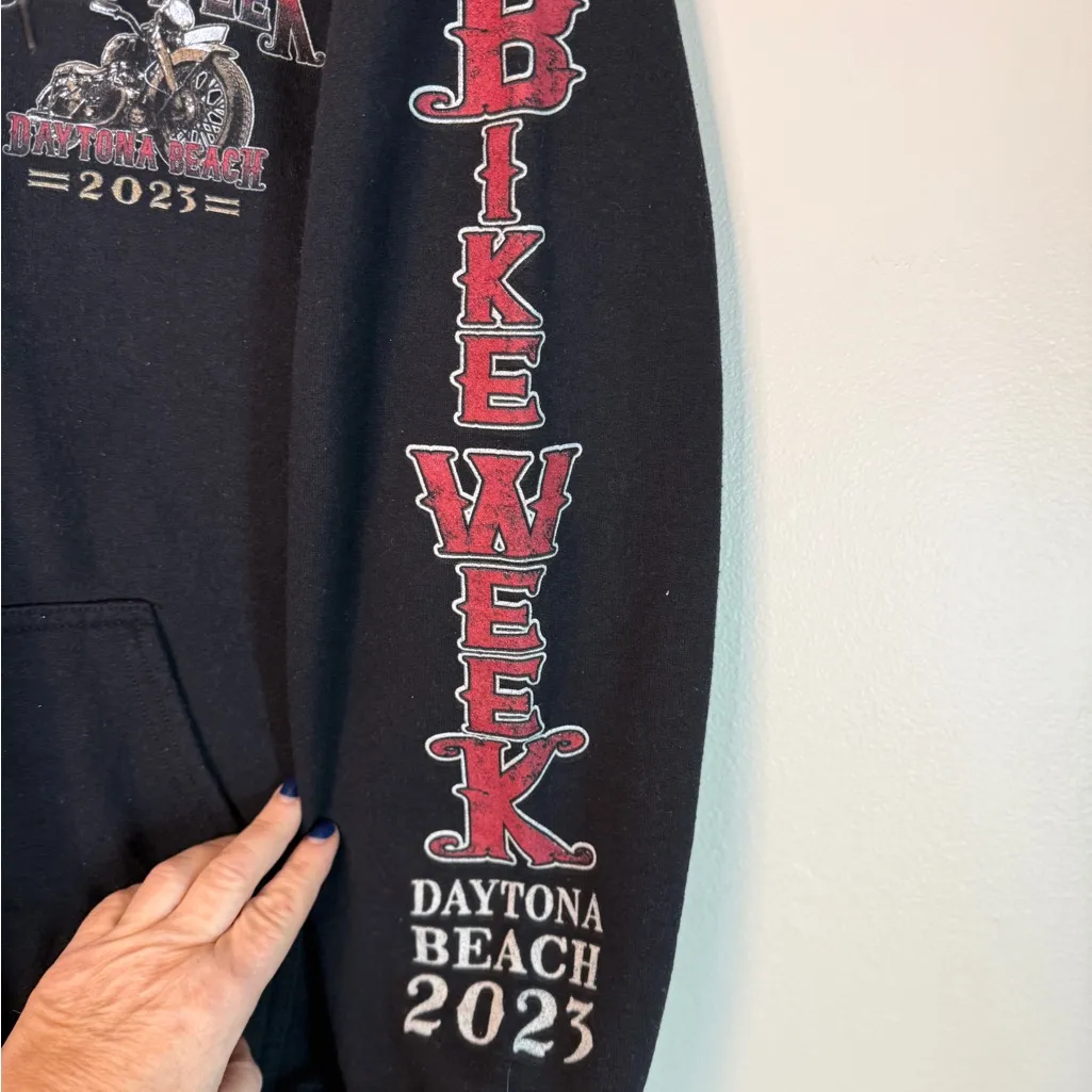 Daytona Beach Bike Week 2023 Full Zip Hoodie Grunge Biker Y2K Style Womens Med - Image 3