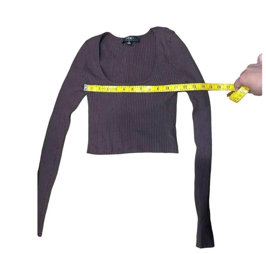 Hera collection ribbed cocoa brown cropped top square neck women's large - Image 3