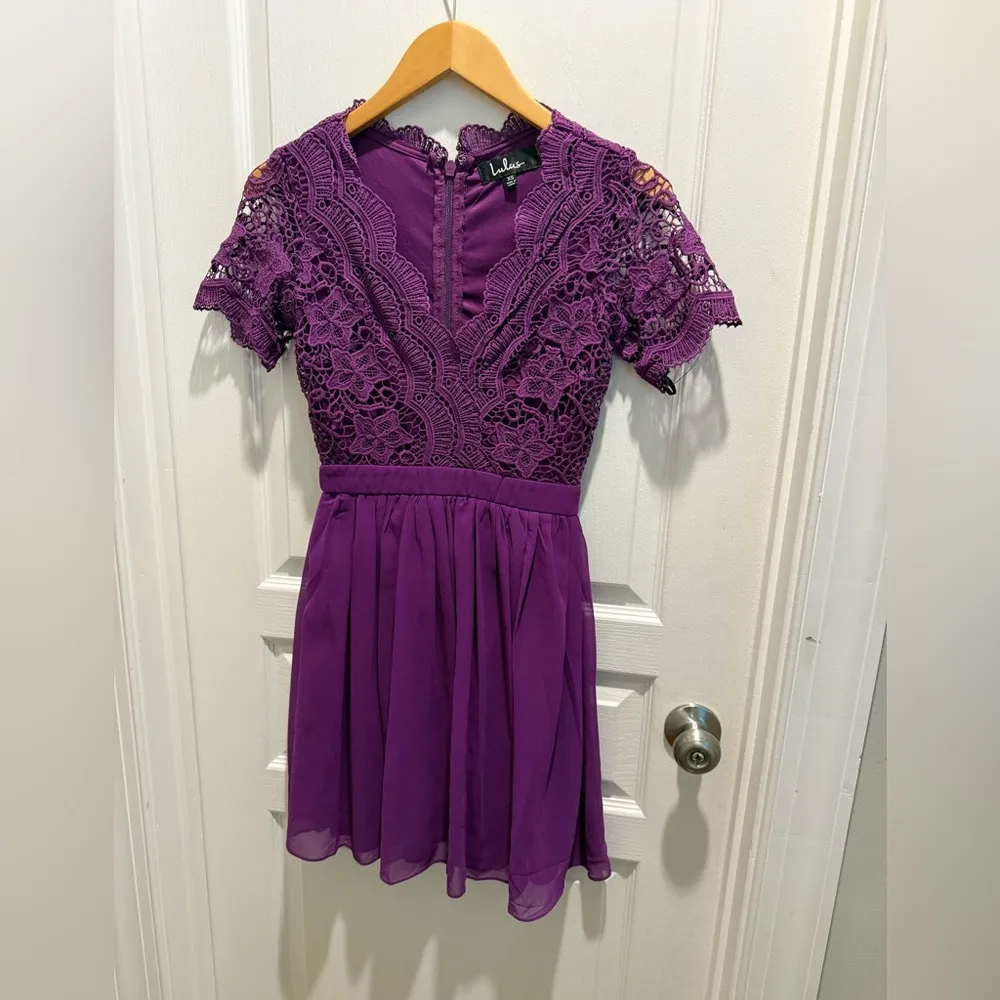 Lulu's Purple Fit and Flare Midi Dress with Flutter Sleeves size XS - Image 3
