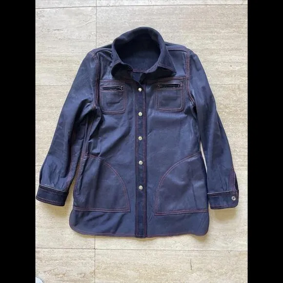 World‎ Knits Reversible Suede Leather Jacket Women’s 12 Blue Red Line Vintage - Image 5