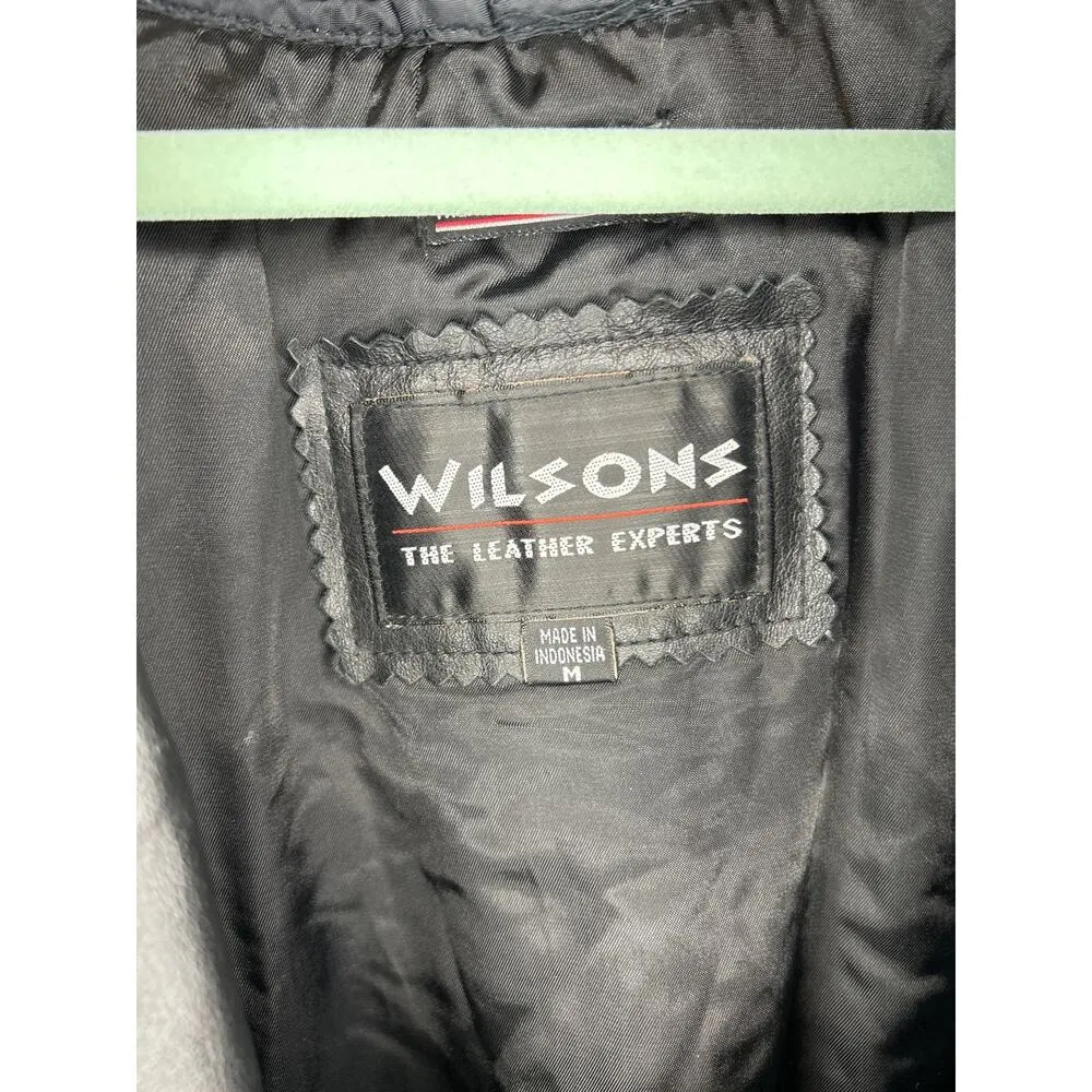 Vintage Wilsons Leather Trench Coat Women M Black Full Length Jacket Thinsulate - Image 2