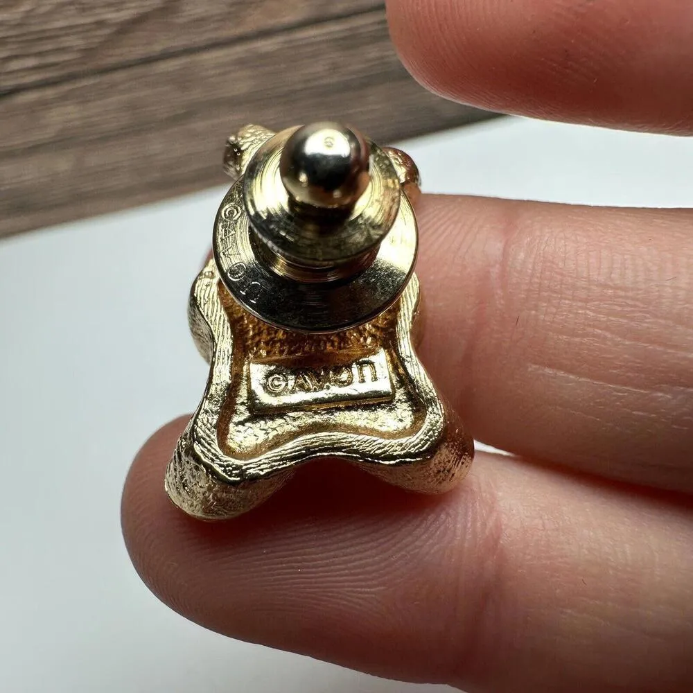 Avon Gold Tone Teddy Bear Lapel Tack Pin Blue Rhinestone Heart - Image 3