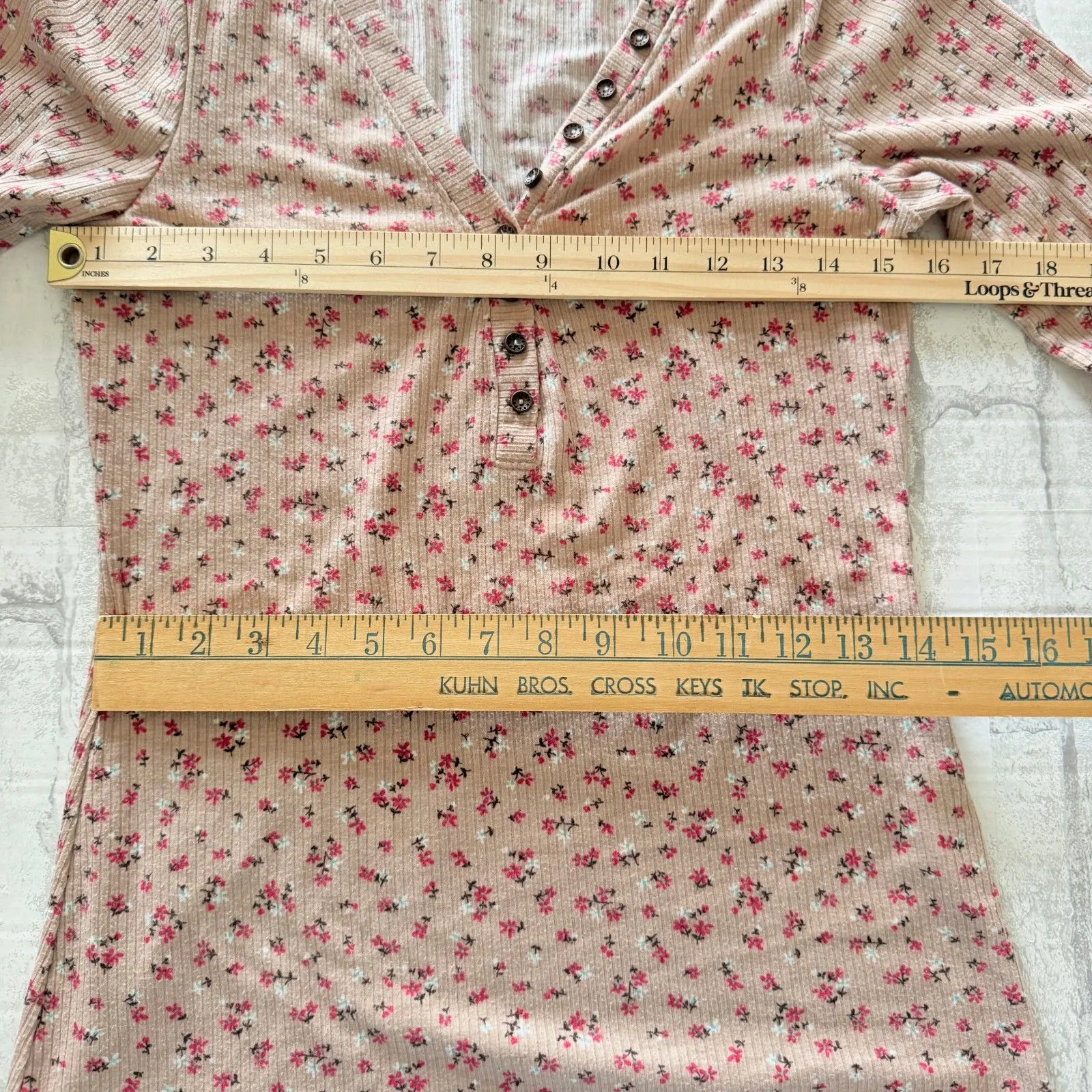 VTG Y2K Ces Femme Floral Ribbed Henley Long Sleeve Stretch Top USA Sz S - Image 5