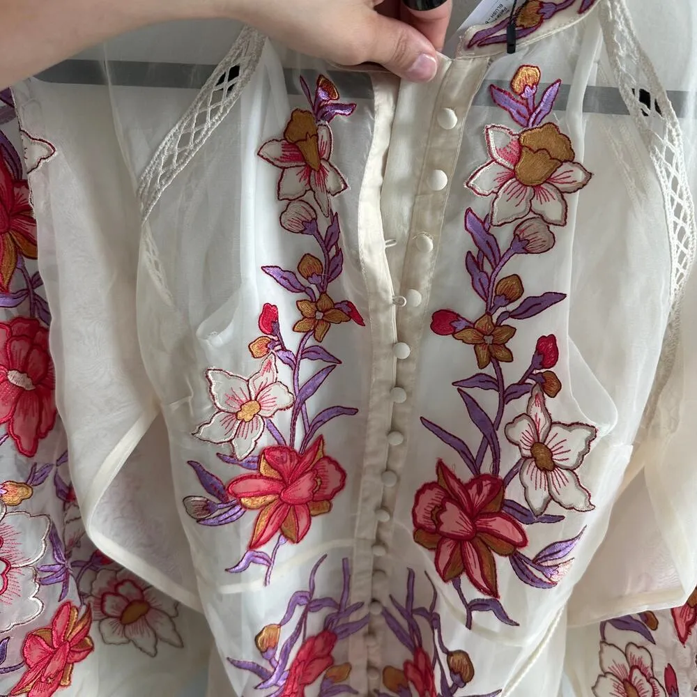 Karen Millen Petite Floral Embroidery Organdie Woven Midi Dress size 2 - Image 6