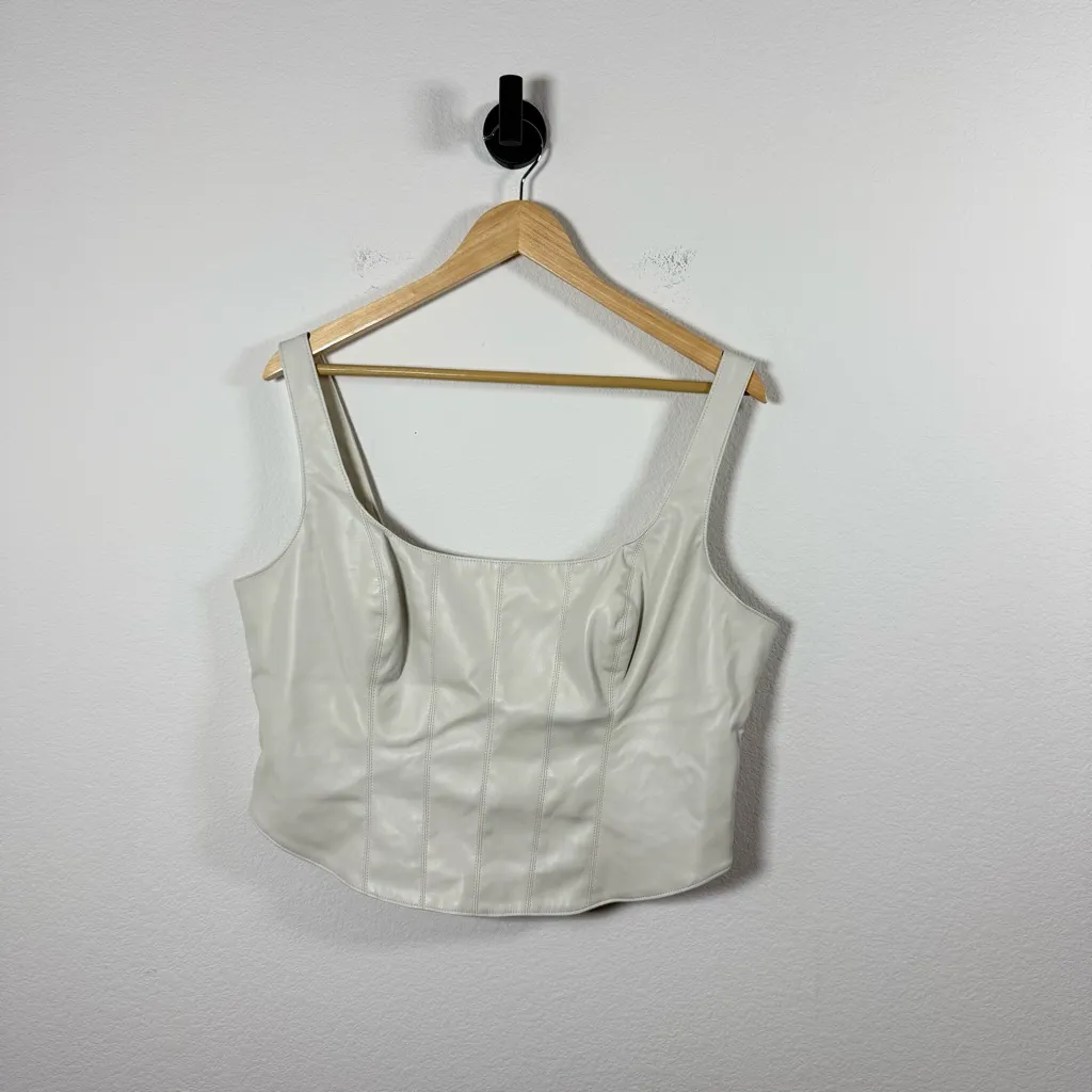Abercrombie Women’s Vegan Leather Corset Top in Beige Size XL - Image 4