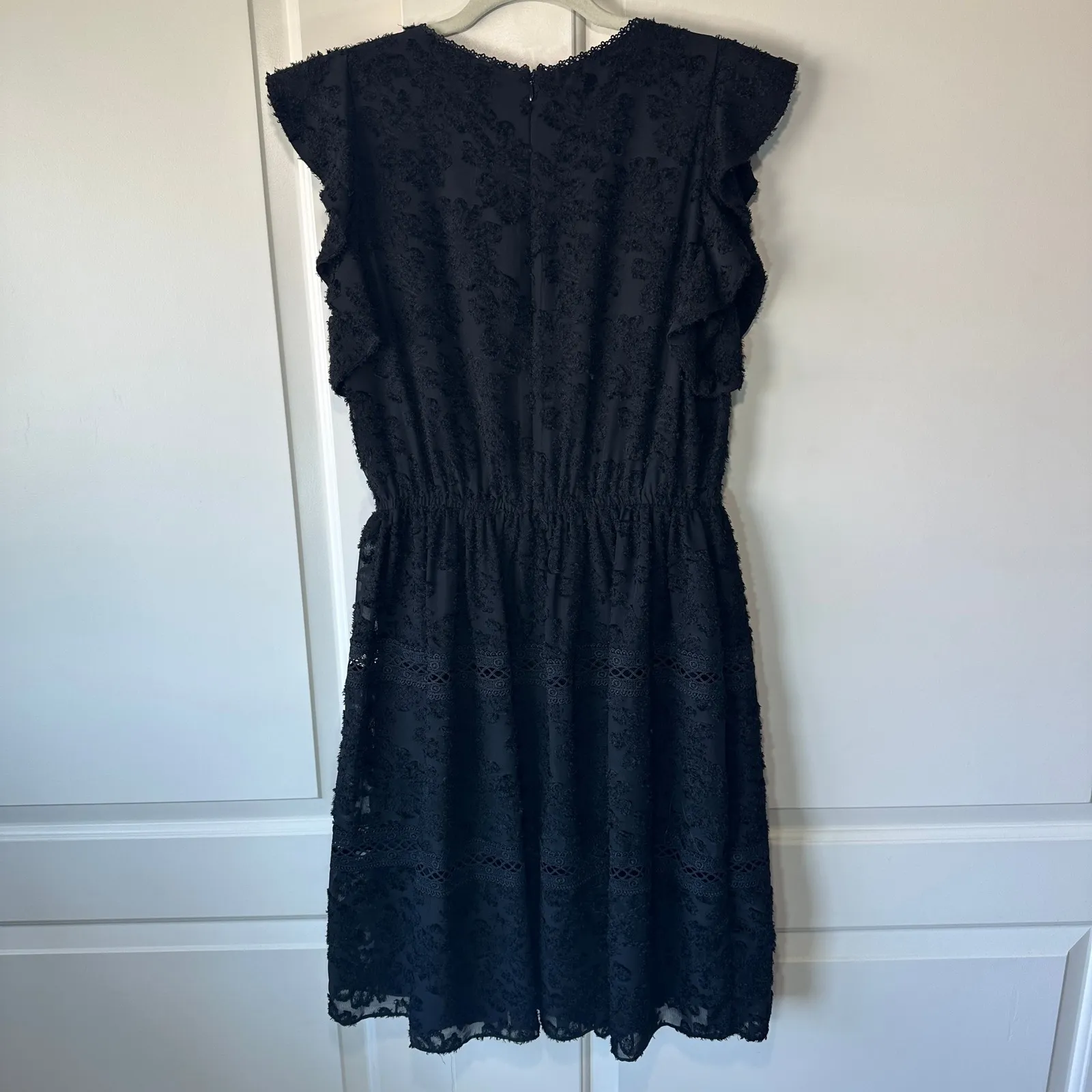 Gibson Latimer Black Floral Lace Ruffle Sleeve Dress Eyelet Fit & Flare Womens S - Image 4