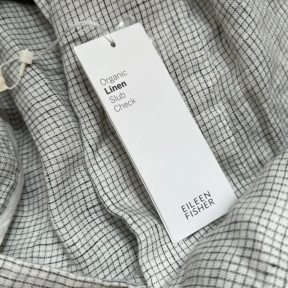 NWT Eileen Fisher slub check organic linen notched collar long blazer jacket - Image 5