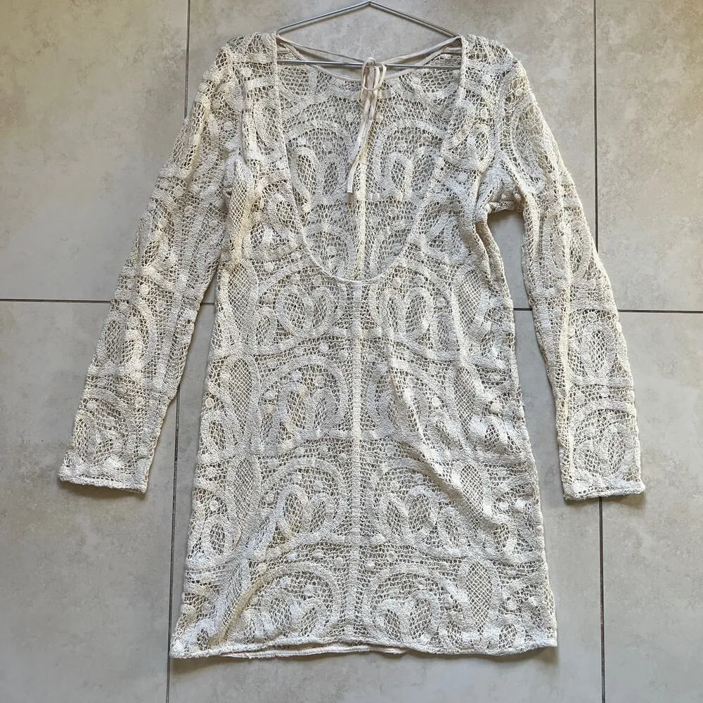 NWOT H&M Cream Crotchet Long Sleeve Dress Size S - Image 3