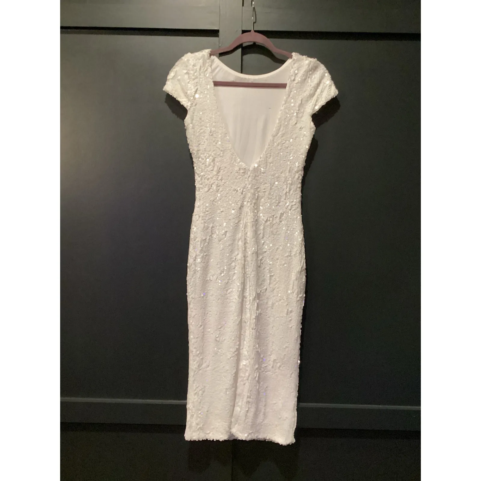 Dress the Population marcella white Sequin Bodycon low back Midi Dress Small - Image 3