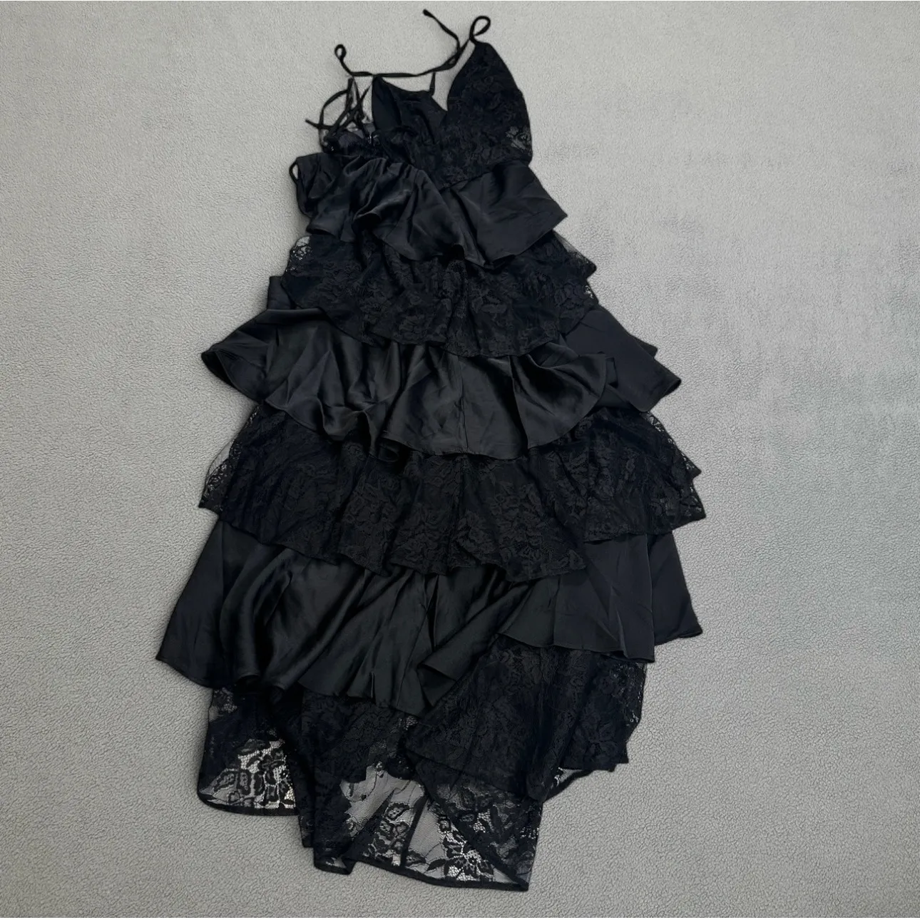 VERO MODA Maxi Dress Womens M Black Lace Ruffle Tiered Overlays Straps NWT - Image 2