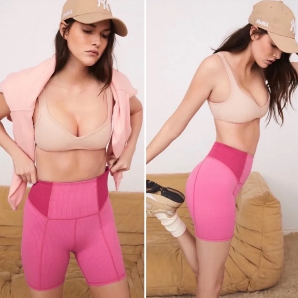 For Love & Lemons Dani Biker Shorts Women's Pink High-Waisted Shorts NEW NWT XXS - Image 2