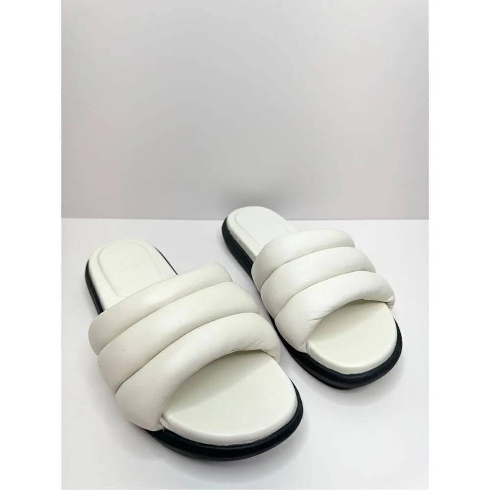 Marc Fisher Slides Womens‎ Size 5 White Leather Open Toe Slip On Shoes - Image 3