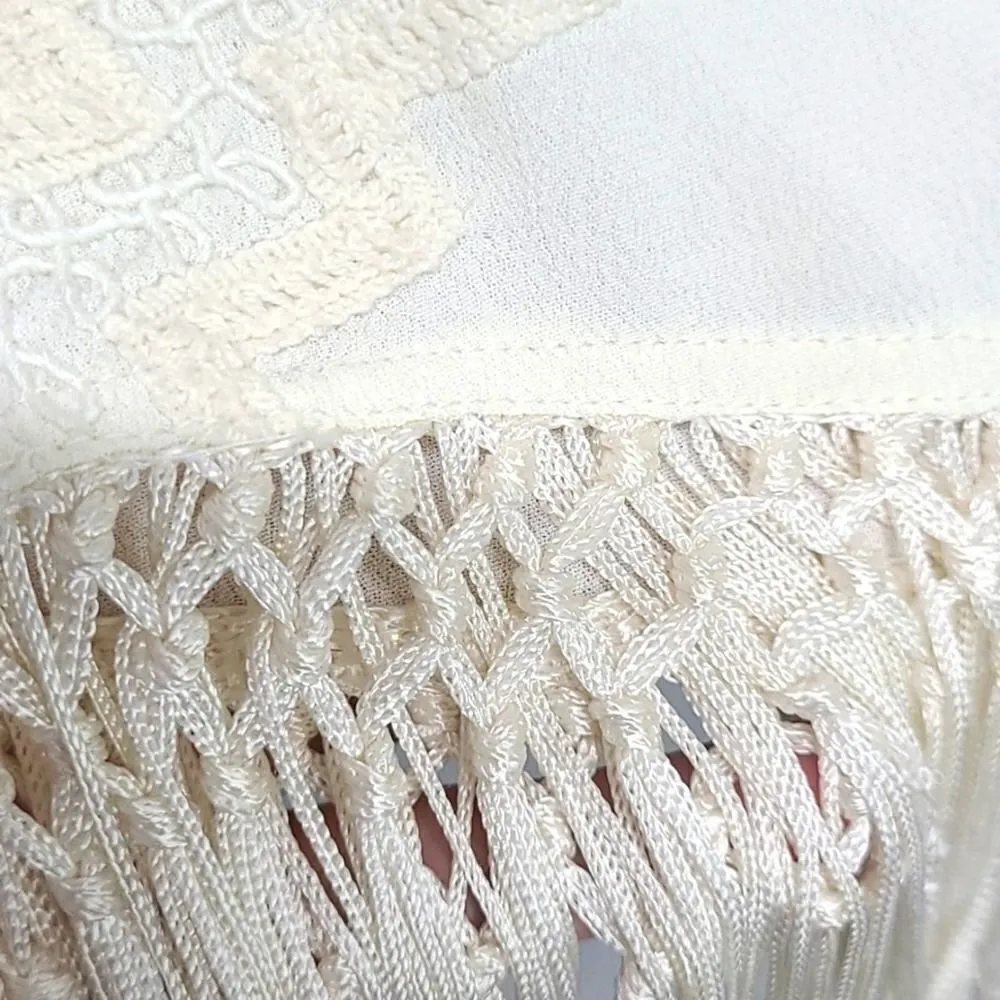 Love Sam Fringe V-neck Cream Ivory 3/4 Sleeve Blouse Size Small‎ - Image 6