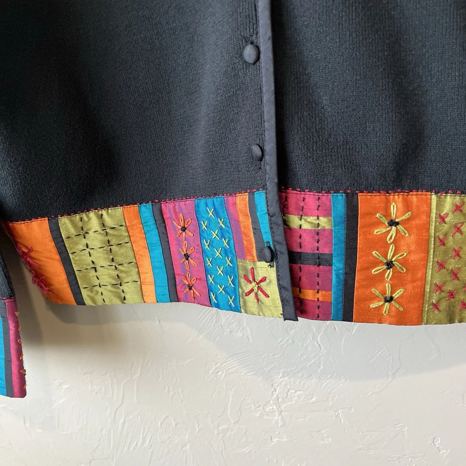 icelandic design sweater Cardigan Y2K Patchwork Cotton Silk Grandma L Whimsigoth Size L - Image 6