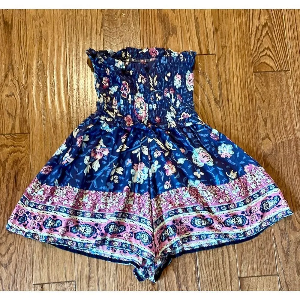 Jessica Simpson smocked block print purple strapless romper XS - Image 9