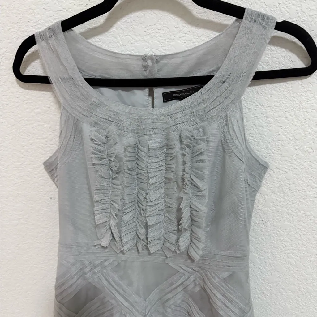 BCBGMaxAzria Annie Pearl Gray Lace Tulle Ruffle Mini Dress Size 0 - Image 5