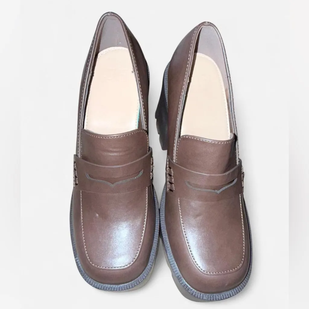Chunky Brown Platform Loafers Size 7 - Image 3
