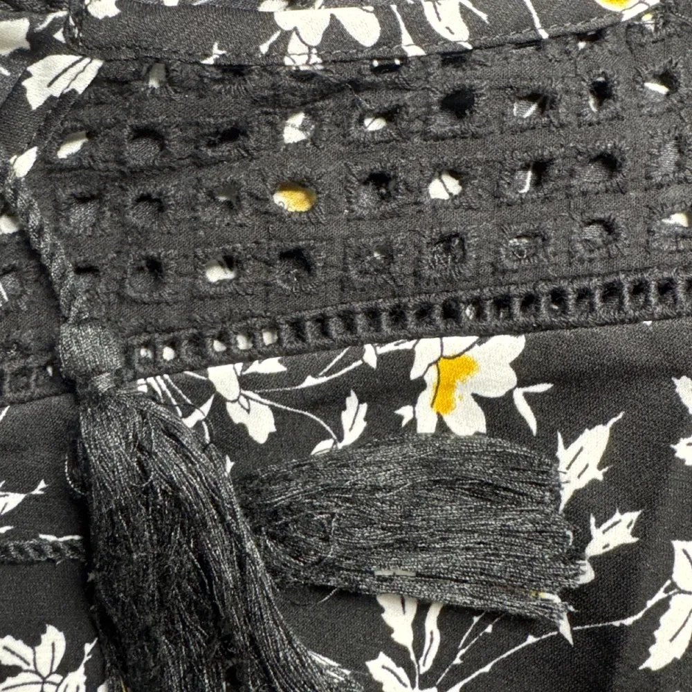 Agnes Orinda Floral Shirt Lace Trim Tassel Accents Black 1X - Image 5