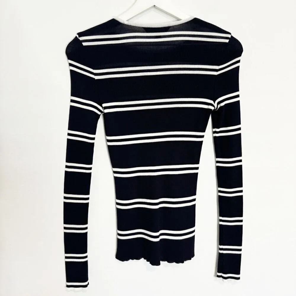 Misook Striped‎ Ribbed Knit Top in Navy Blue White Nautical Office Chic Size XS - Image 5