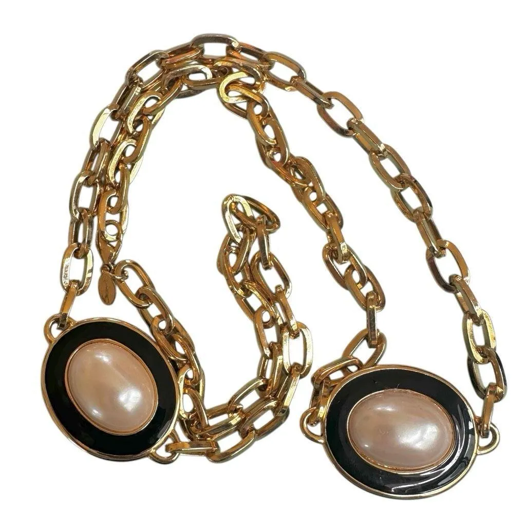 Vintage Park Lane Faux Pearl & Black Enamel Statement Necklace - Image 6