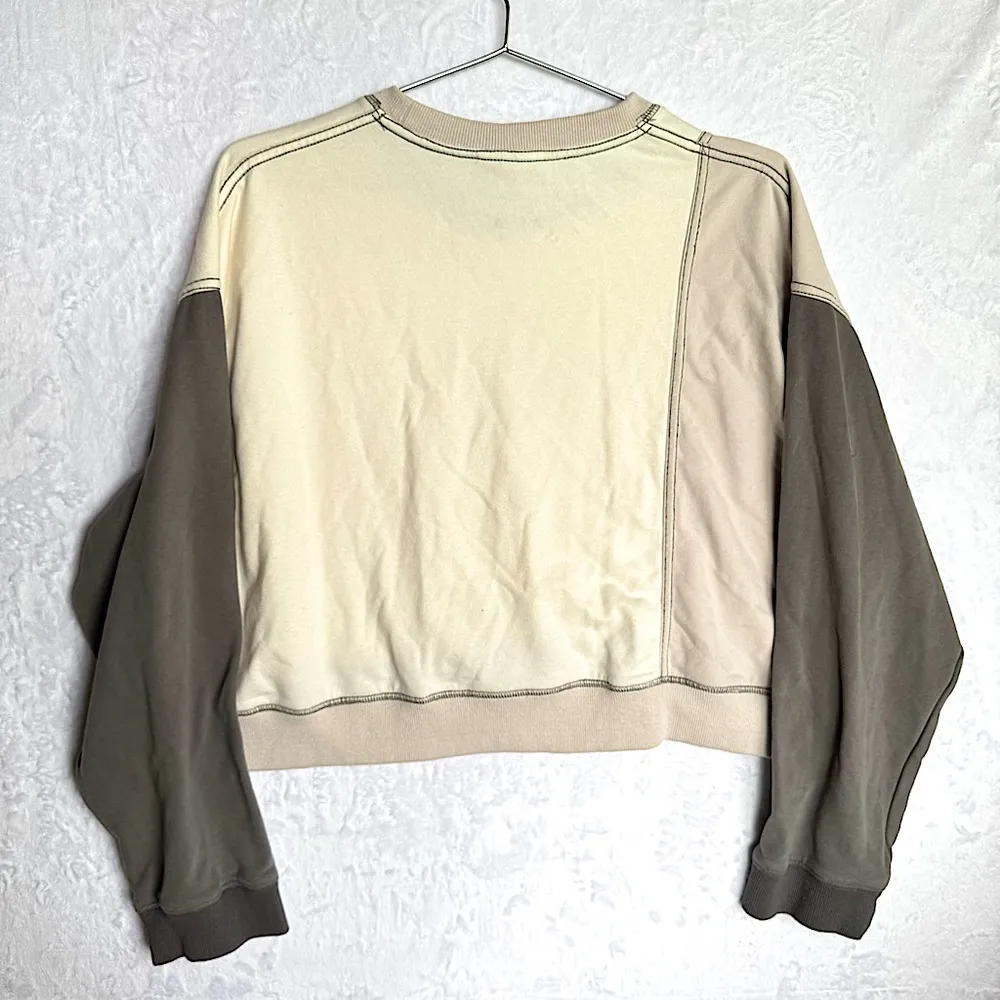 Color Block Patchwork Cropped Crewneck Sweatshirt Oversized Slouchy The Greii Gray Size L - Image 4