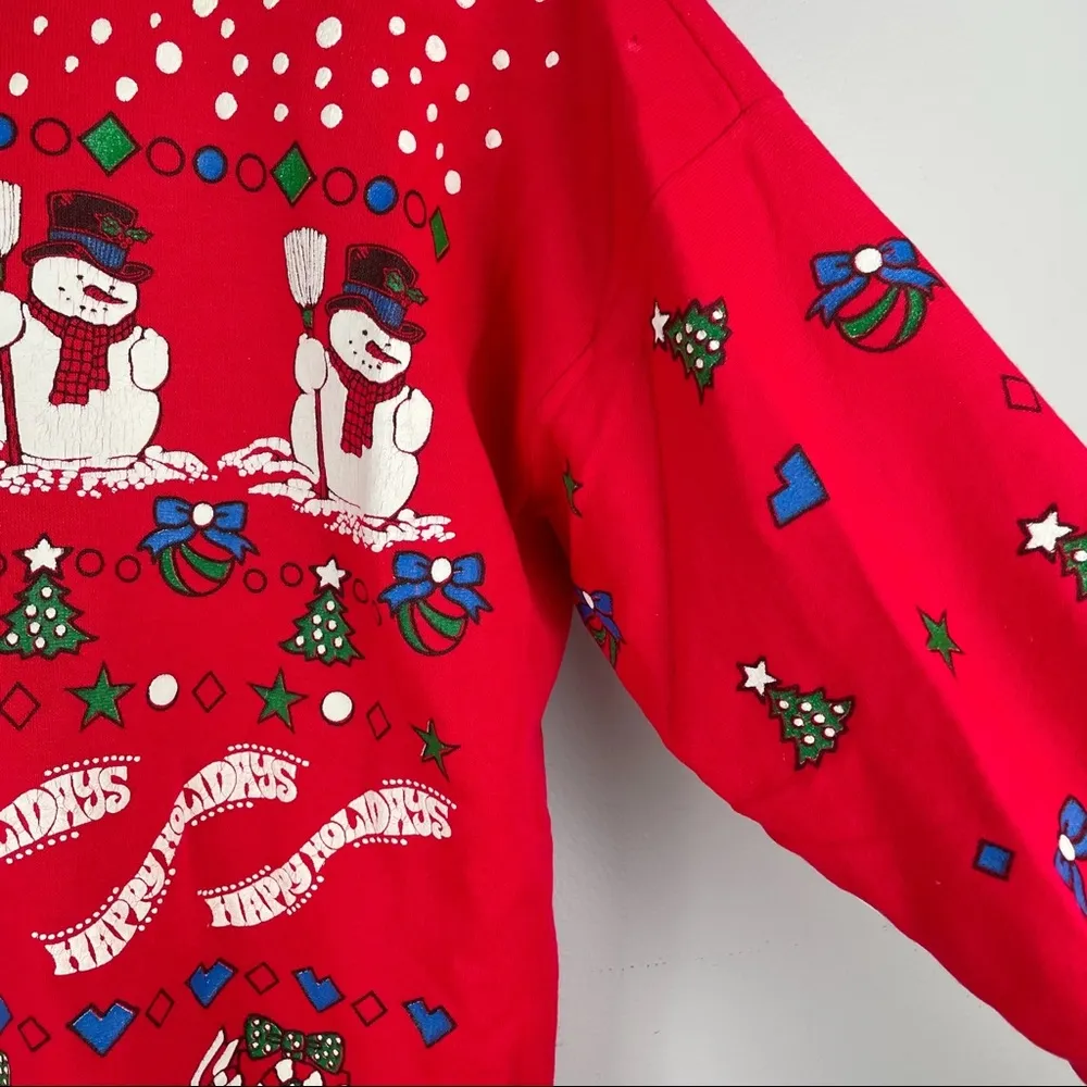 Vintage Christmas Sweater Tunic Dress Snowmen Red Size undefined - Image 6