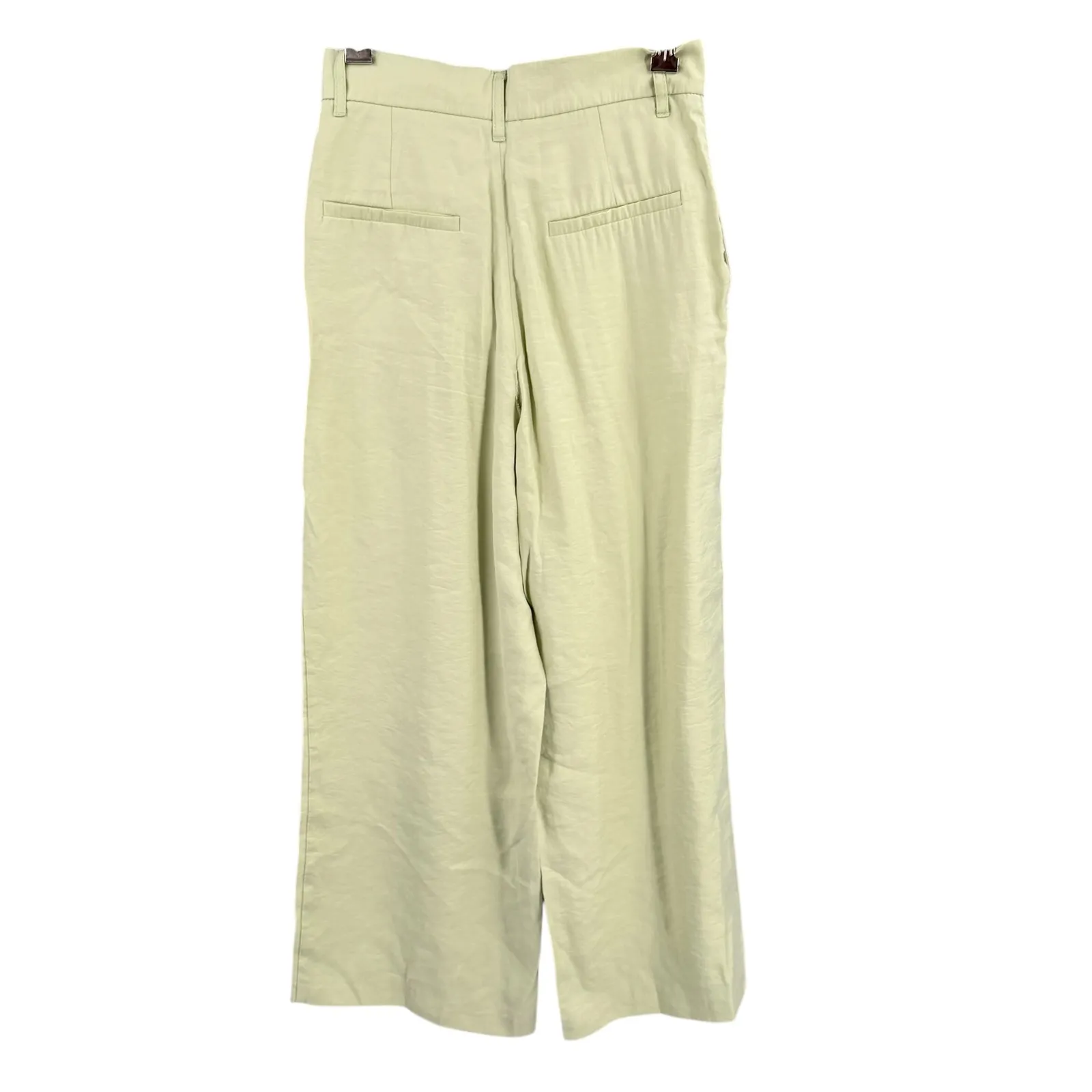 ZARA Womens XS Light Green Cropped Wide Leg Trousers Summer Office Pants - Image 2