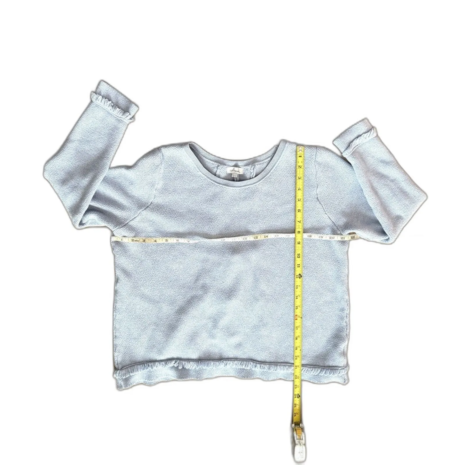 Olivia Warren Light Blue Sweater Short Fringe Trim Size XL Boho Chic - Image 6