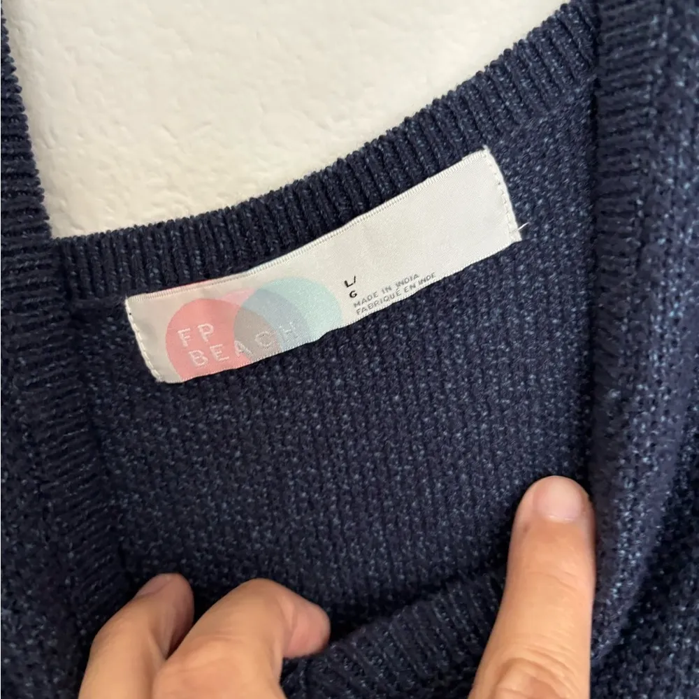 FP Beach Size L Blue Tank Tie Adjustable Straps Womens knit top - Image 3