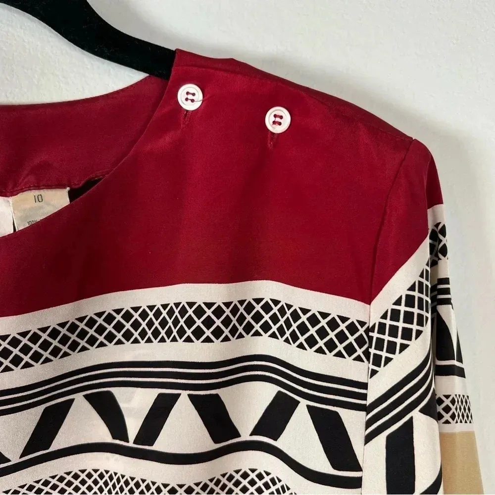 Vintage Liz Claiborne Blouse Red Shoulder Pads Geometric 80s Long Sleeve Size 10 - Image 4