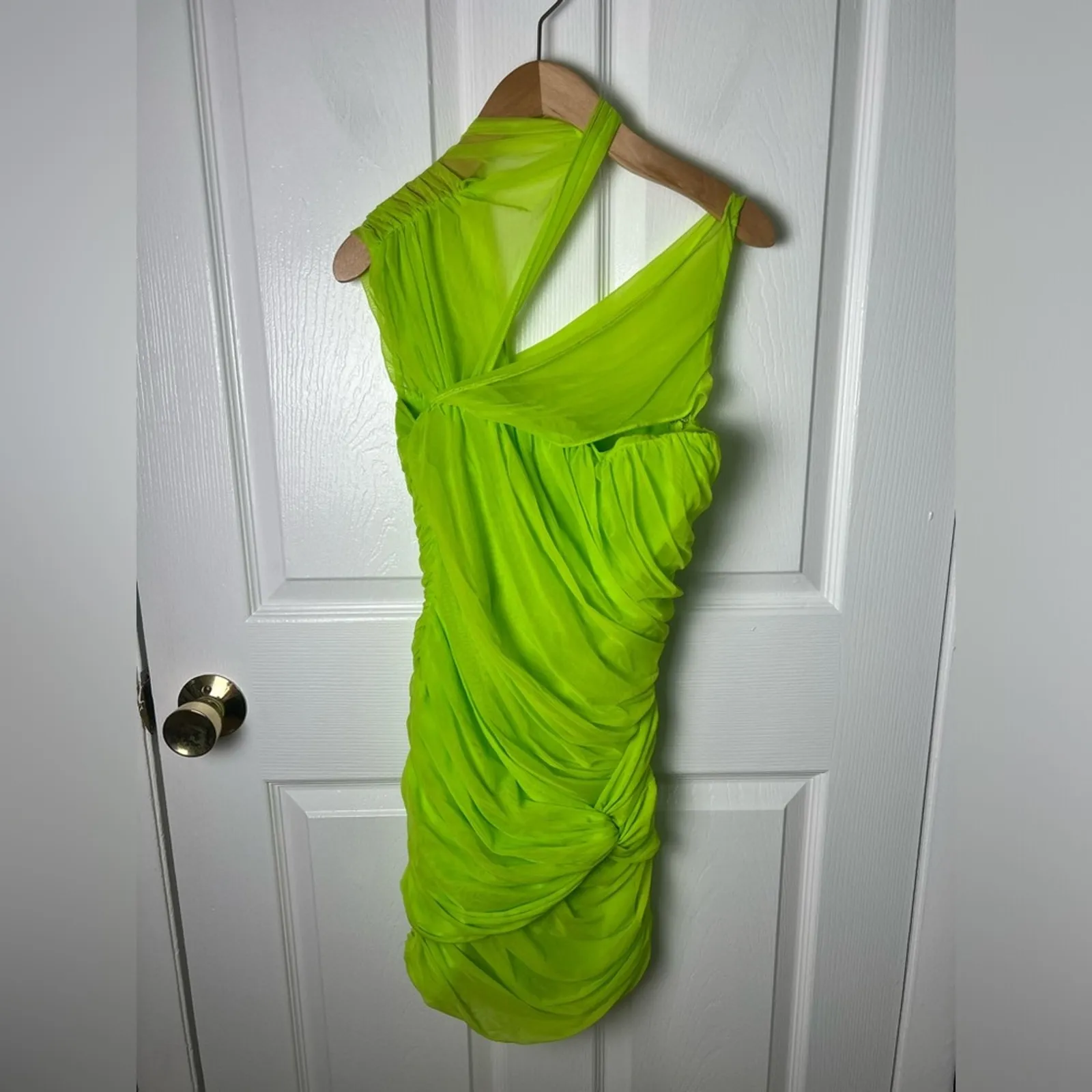 House of CB Neon Green Mesh Corset Bodice Adrie Gathered Mini Dress S - Image 3