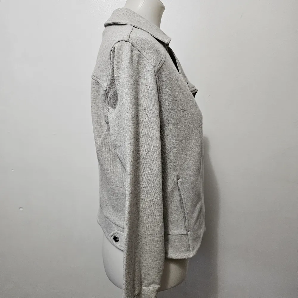 H by Halston Gray French Terry Knit Motorcycle Flyaway Jacket Size 12 - Image 4