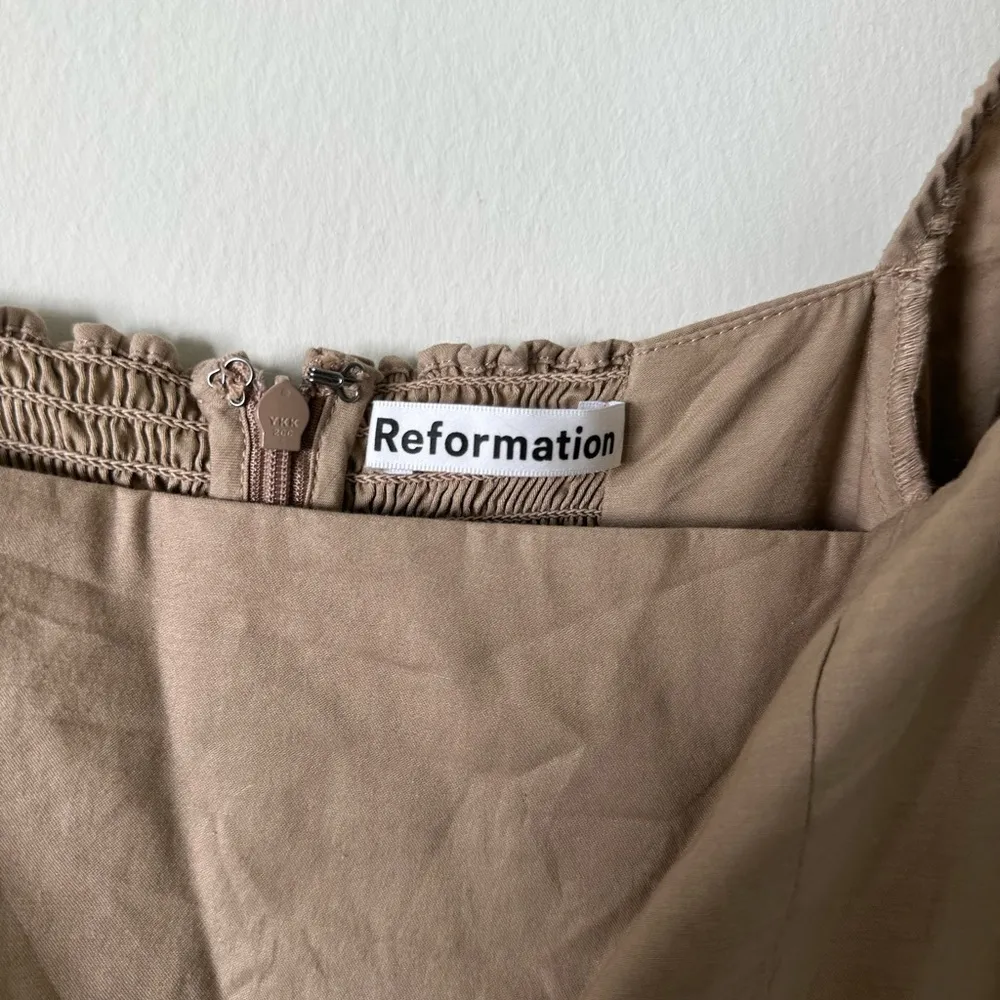 Reformation Long Sleeve Babydoll Mini Dress Cotton Tan Size 2 - Image 3