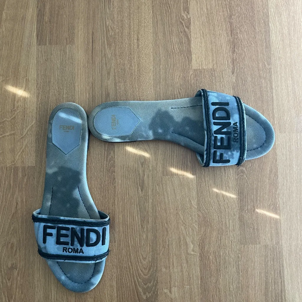 Fendi Roma Black and Blue Slides - Image 2
