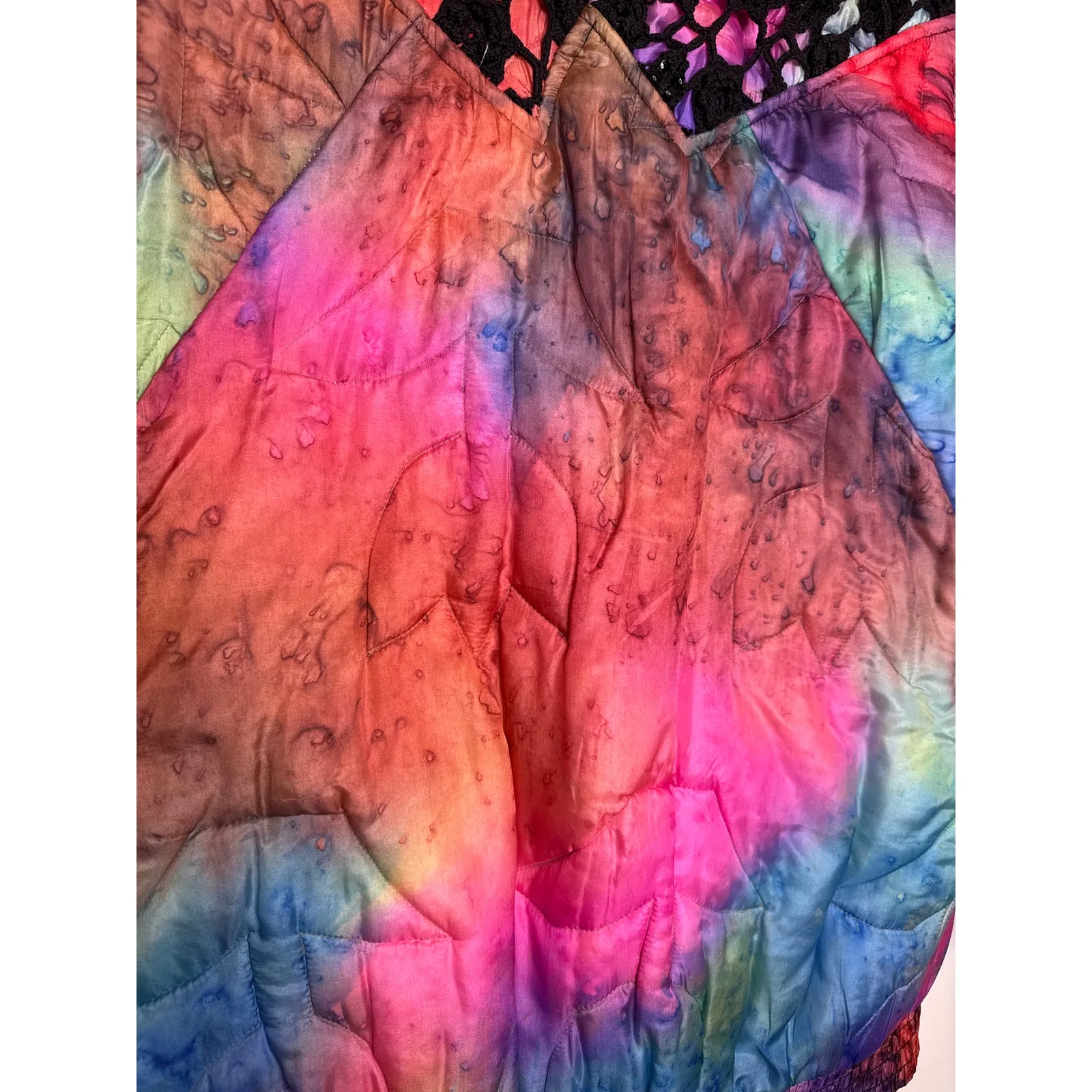 1980s–90s Jordan Silk Quilted Jacket Abstract Artwear Lace USA Large - Image 9