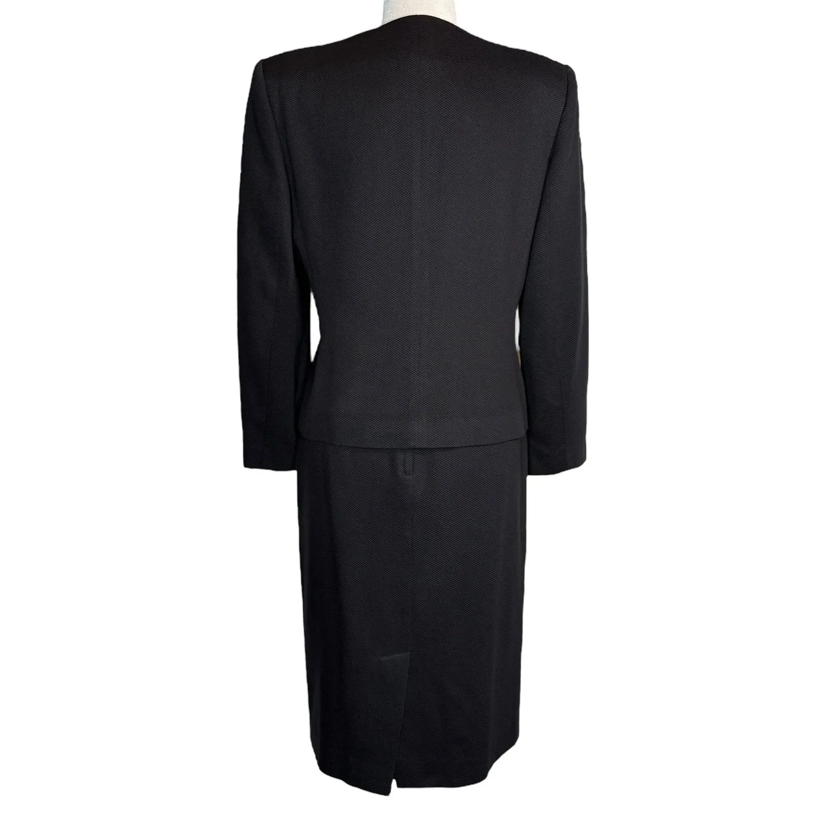 Vintage Oleg Cassini Black Blazer‎ Jacket Skirt Set 8 Office Suit Gold Button - Image 7