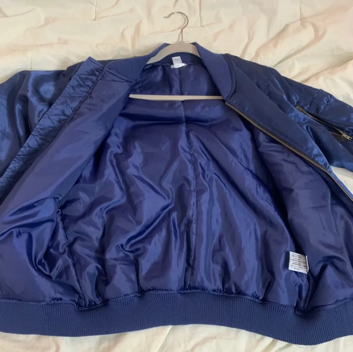 BP Dark Blue Satin Bomber Jacket Size Extra Small - Image 4