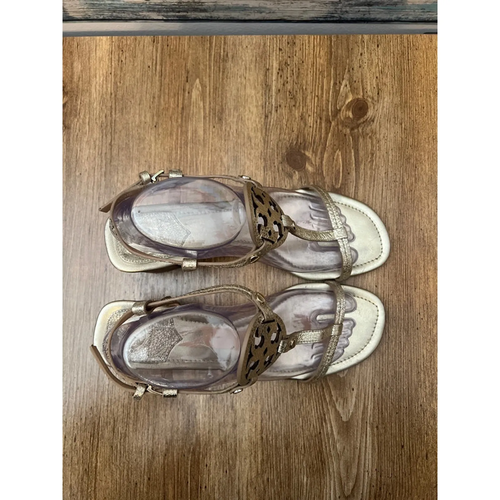 Tory Burch Gold Flake Leather Miller Block Heel Sandals - Image 10