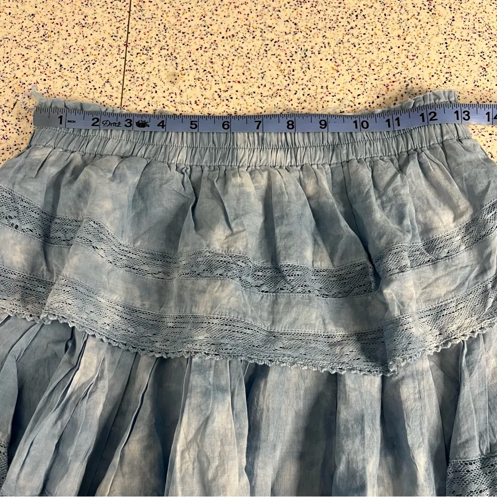 LoveShackFancy Ruffle Mini Skirt Light Blue Tie Dye Women’s Size XS Boho Hippie - Image 5