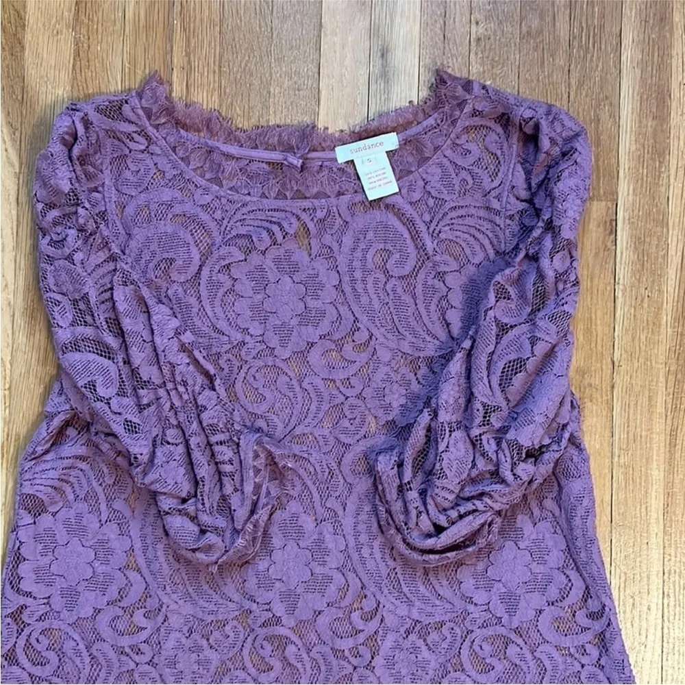 Sundance catalog, pure poetry purple lilac, sheer lace, blouse sleeve size small - Image 3