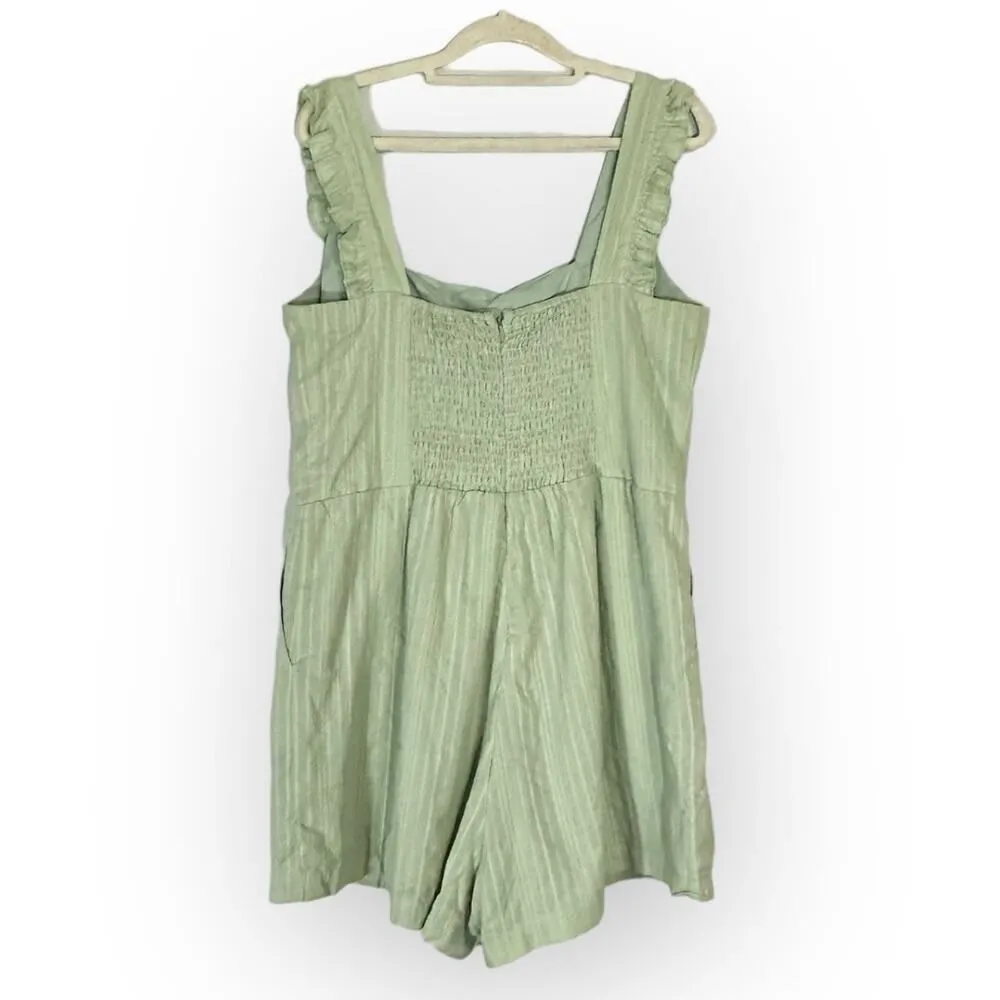 LOST + WANDER Springtime Romper Women's Large Sage Green Sleeveless Ruffle NWT - Image 3