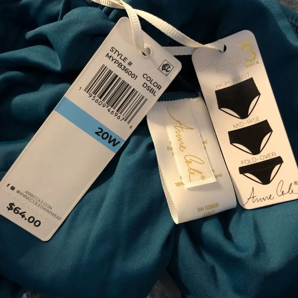 Anne Cole Bikini Bottom Convertible High Waist Shirred Ocean Green 20W - Image 7